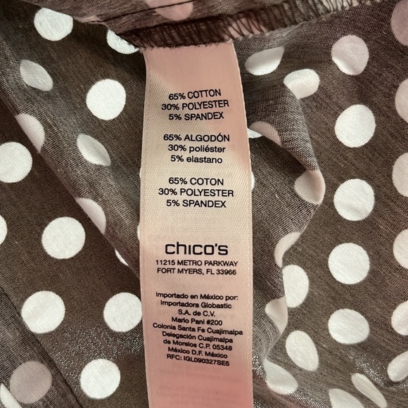 Chico’s Brown White Polka Dot Long Sleeve Button Up Chico’s Size 0 = US Size S - Picture 5 of 7